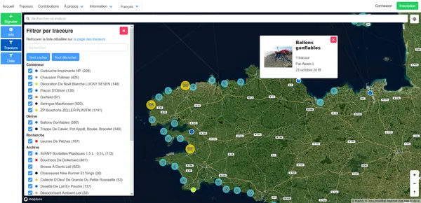 Capture d'écran d'une page de Ocean Plastic Tracker