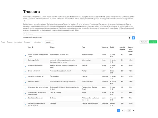 Capture d'écran d'une autre page de Ocean Plastic Tracker